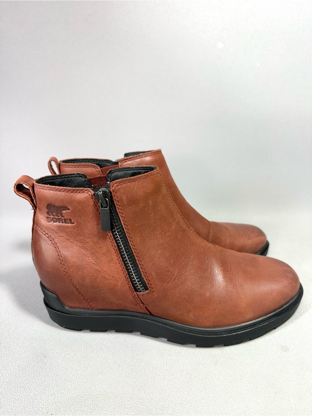 Sorel Evie II Brown Waterproof Leather Zip Ankle Boots